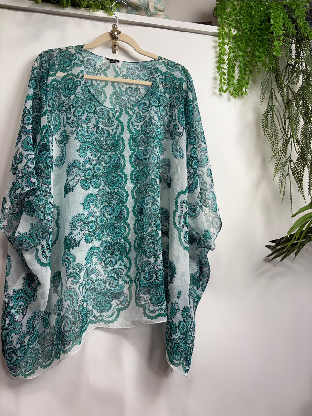 Ann Taylor Teal and White Paisley Sheer Tunic